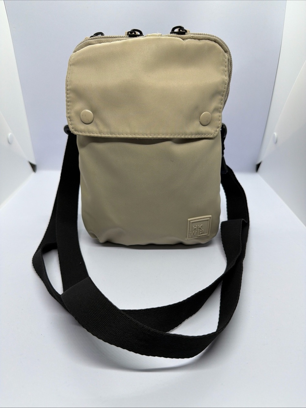 MK Small Beige Crossbody Messenger Bag with Black Strap